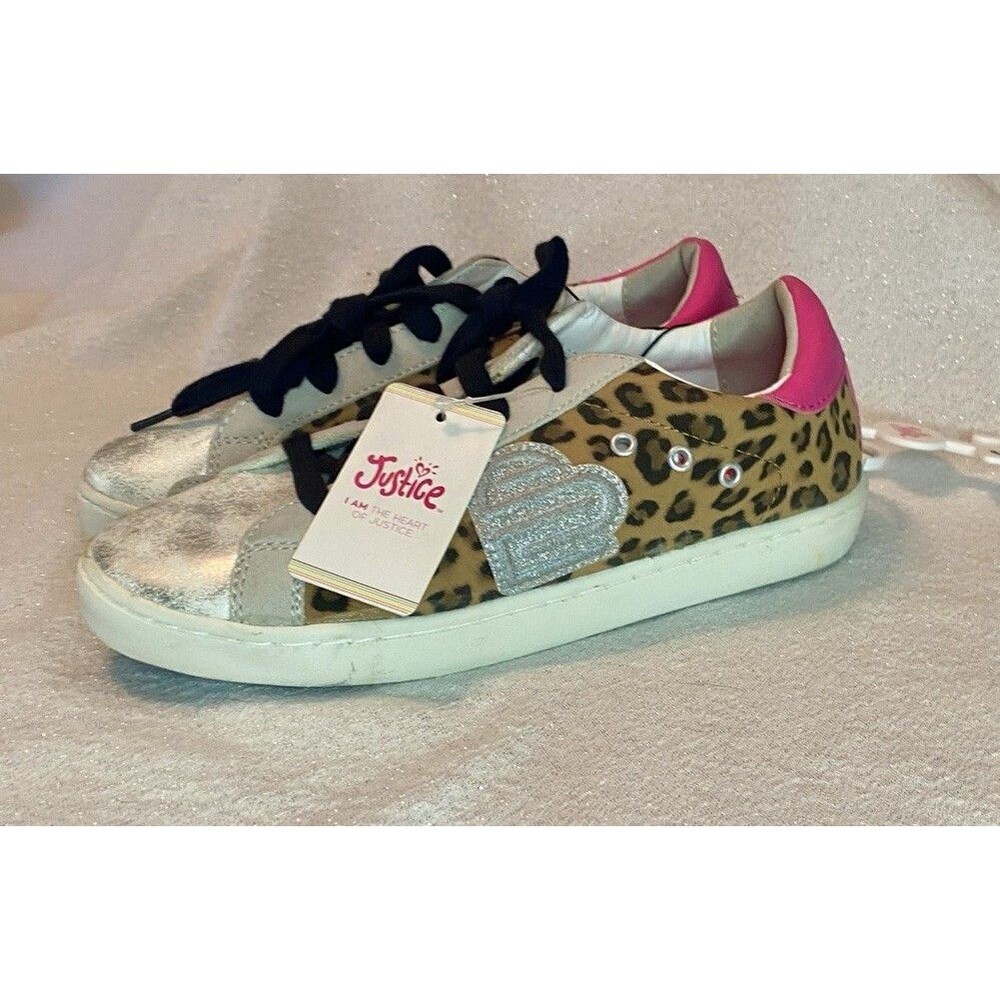 NWT Big Girls Justice Sport Cheetah Print Shoes. Size 5